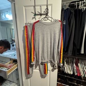 Lola Gray Crewneck Sweater with Colorful Stripes